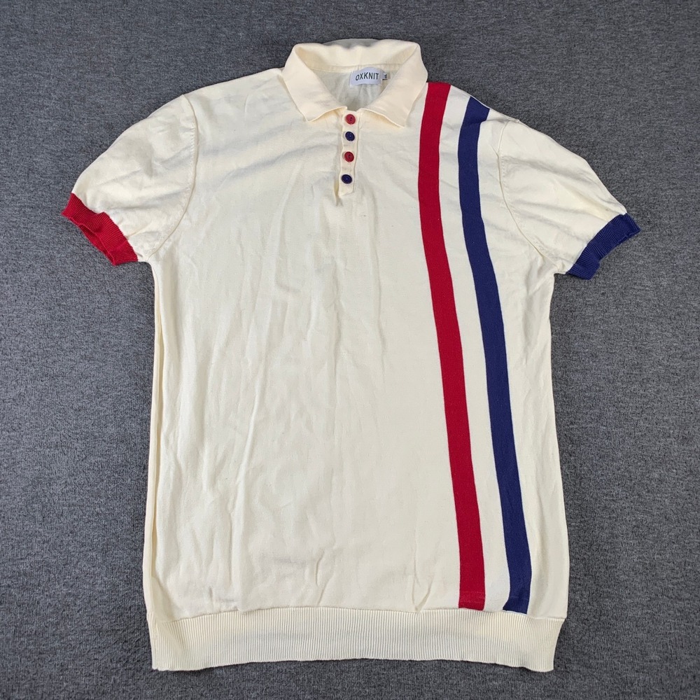 Oxknit Polo Men 2XL Cream 70's Retro Hippie Soft Cotton Old Money